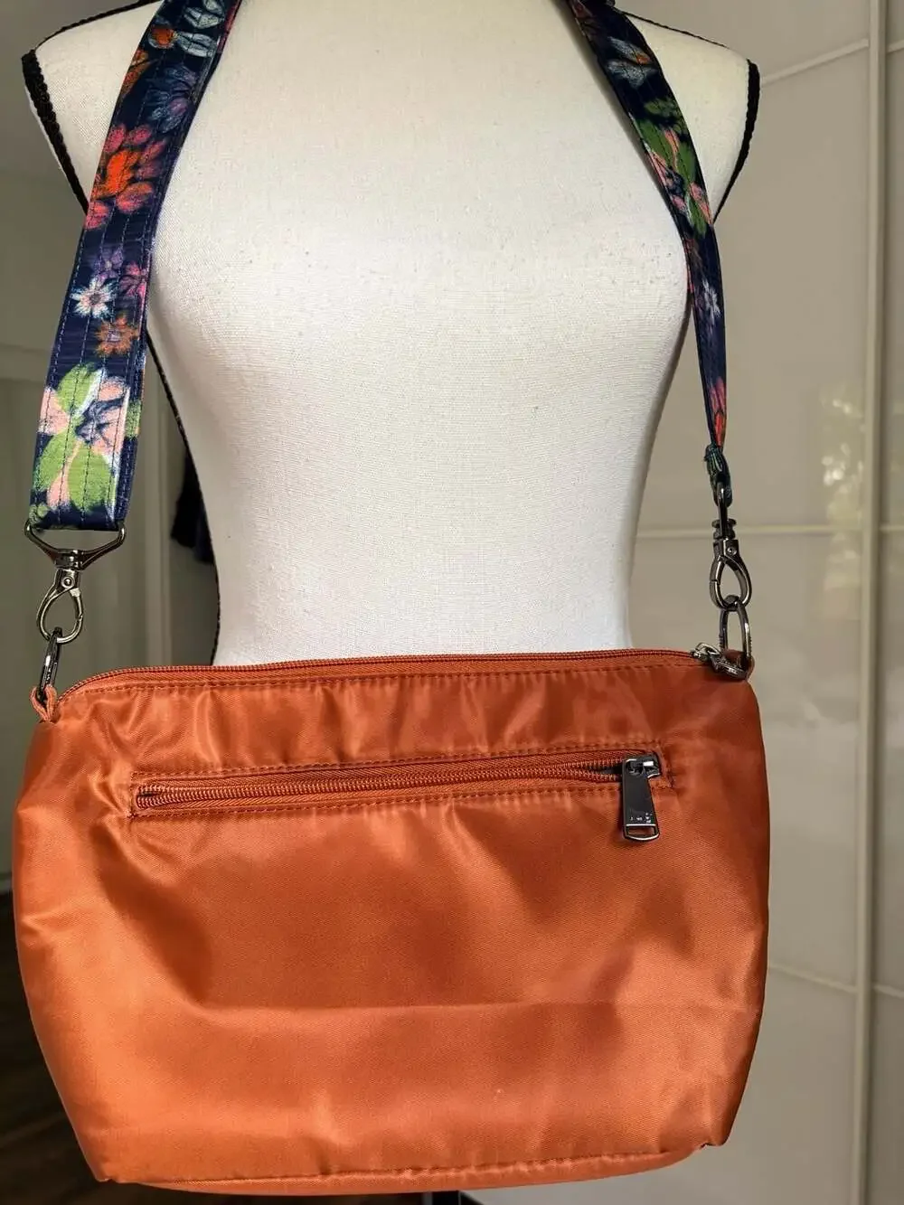 Lug Flare Quilted Crossbody Bag in Copper Brown with Floral Strap